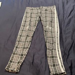 Trendy plaid “no mercy “ jean pants